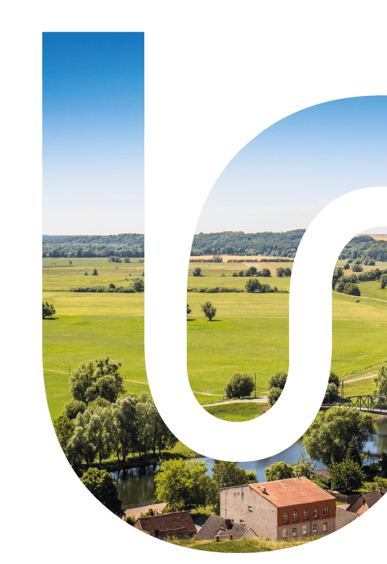 UMDigital Monogramm mit Uckermark-Landschaft