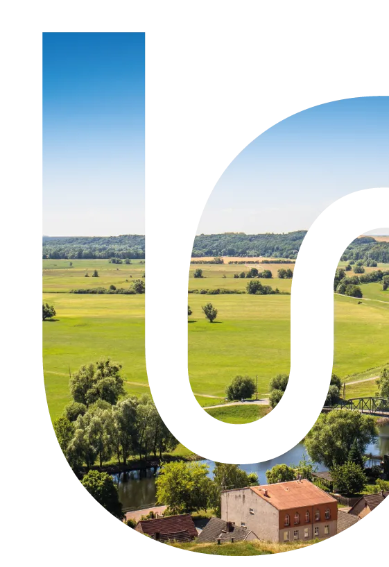 UMDigital Monogramm mit Uckermark-Landschaft
